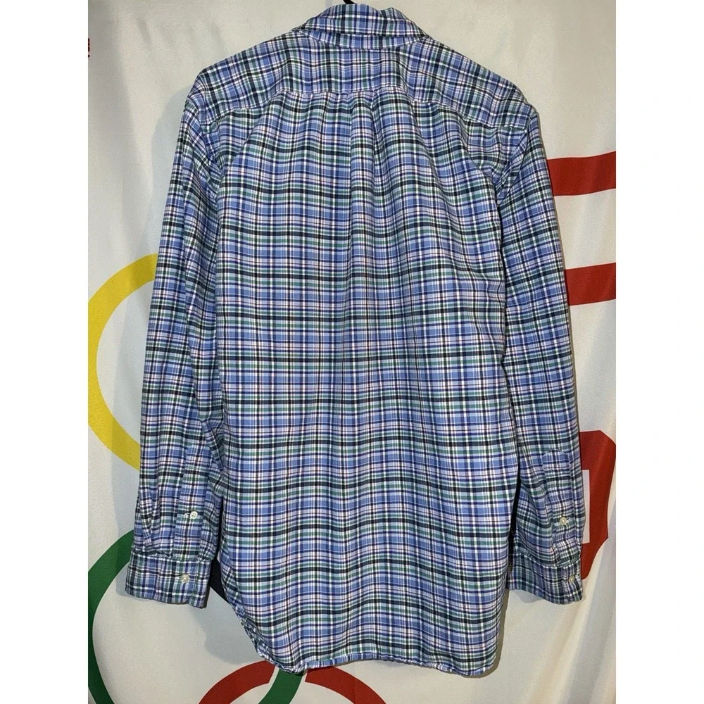 Polo Ralph Lauren Button Up Shirt Mens Large Purple Blue Plaid Oxford Cotton